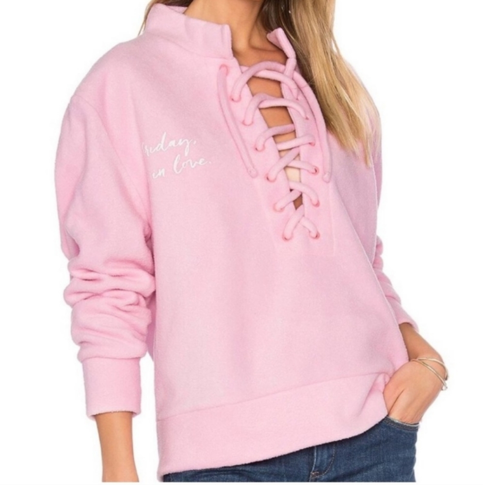 NWT Daydream Nation Pink Lace Up ' Friday I'm in love"  Fleece Pullover